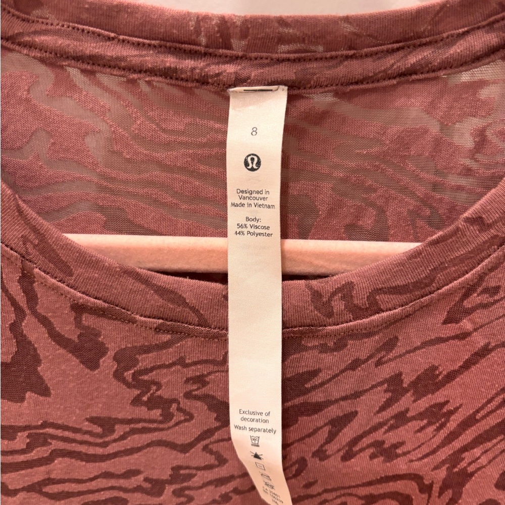 Lululemon Cates Tee *Veil Size 8 Spiced Chai Pink Swirl Patterned Top - Picture 5 of 6
